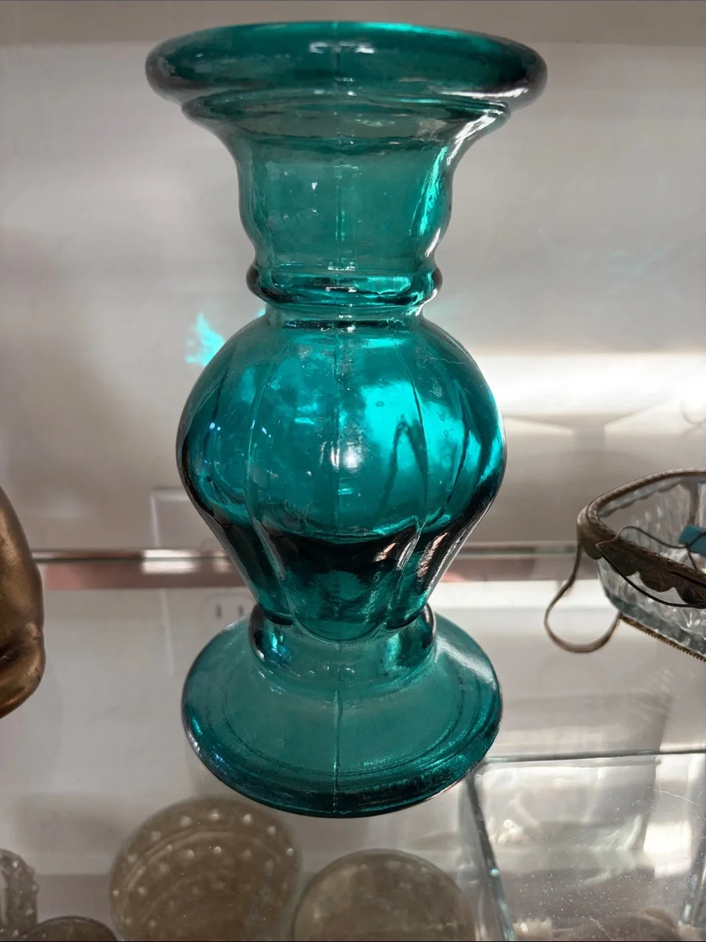 Pottery Barn Teal Handblown Glass Vase